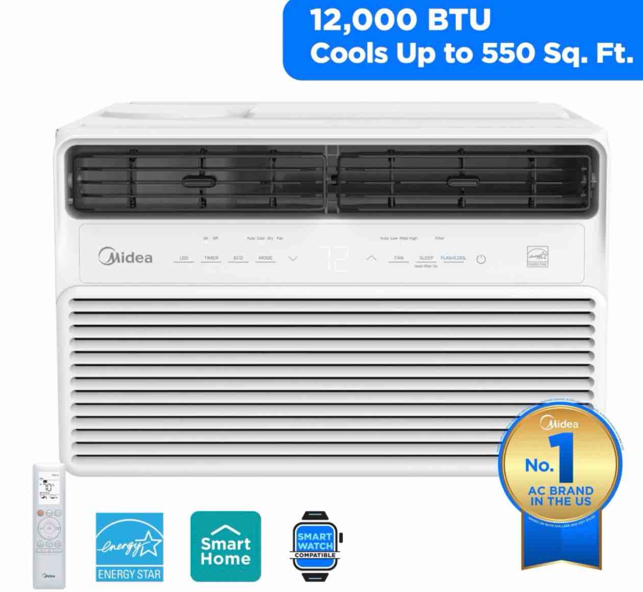 Condition photo showing Good Condition for midea 12 000 btu window air conditioner smart inverter cools up to 550 sq ft wi-fi and alexa white