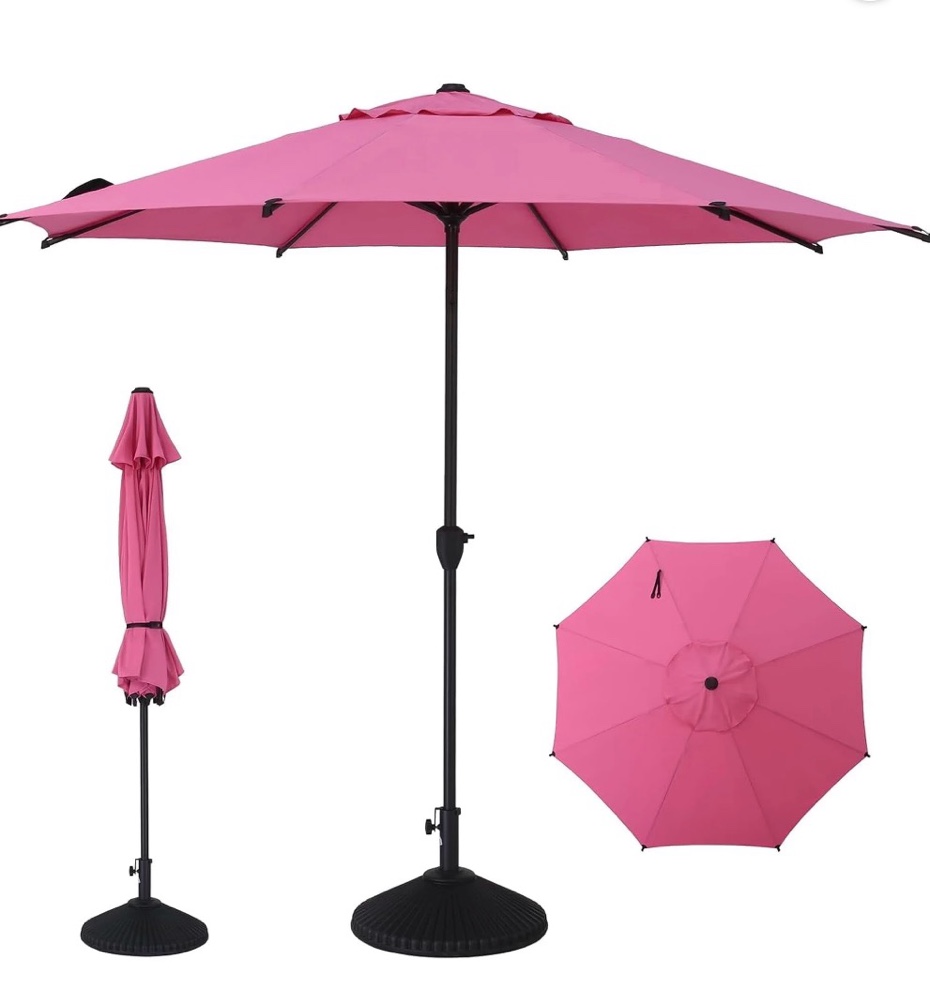 abba patio 9ft outdoor patio umbrella w/ push button tilt and crank, 8 ribs, pink