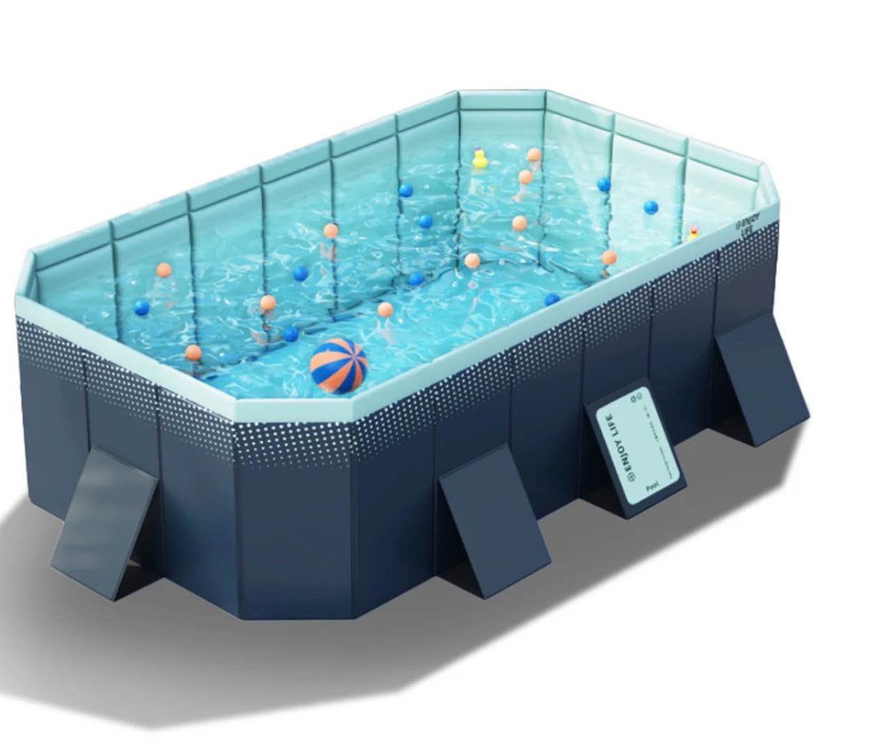 hurber foldable swimming pool  large non-inflatable adults kids outdoor pools  blue  101  x 66  x 20