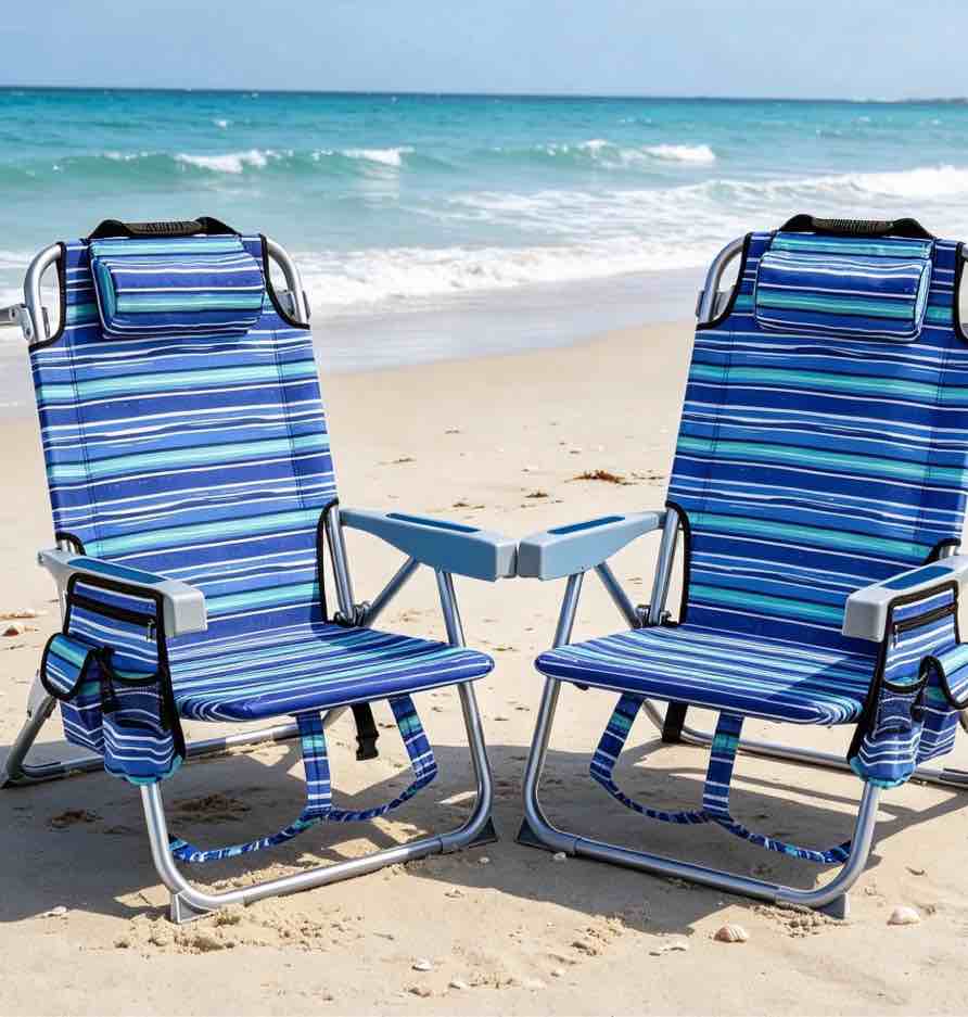 gvdv backpack beach chair set of 2, portable folding beach chair with cup holder and towel bars, 4-position adjustable reclining chair for beach, camp, outdoor