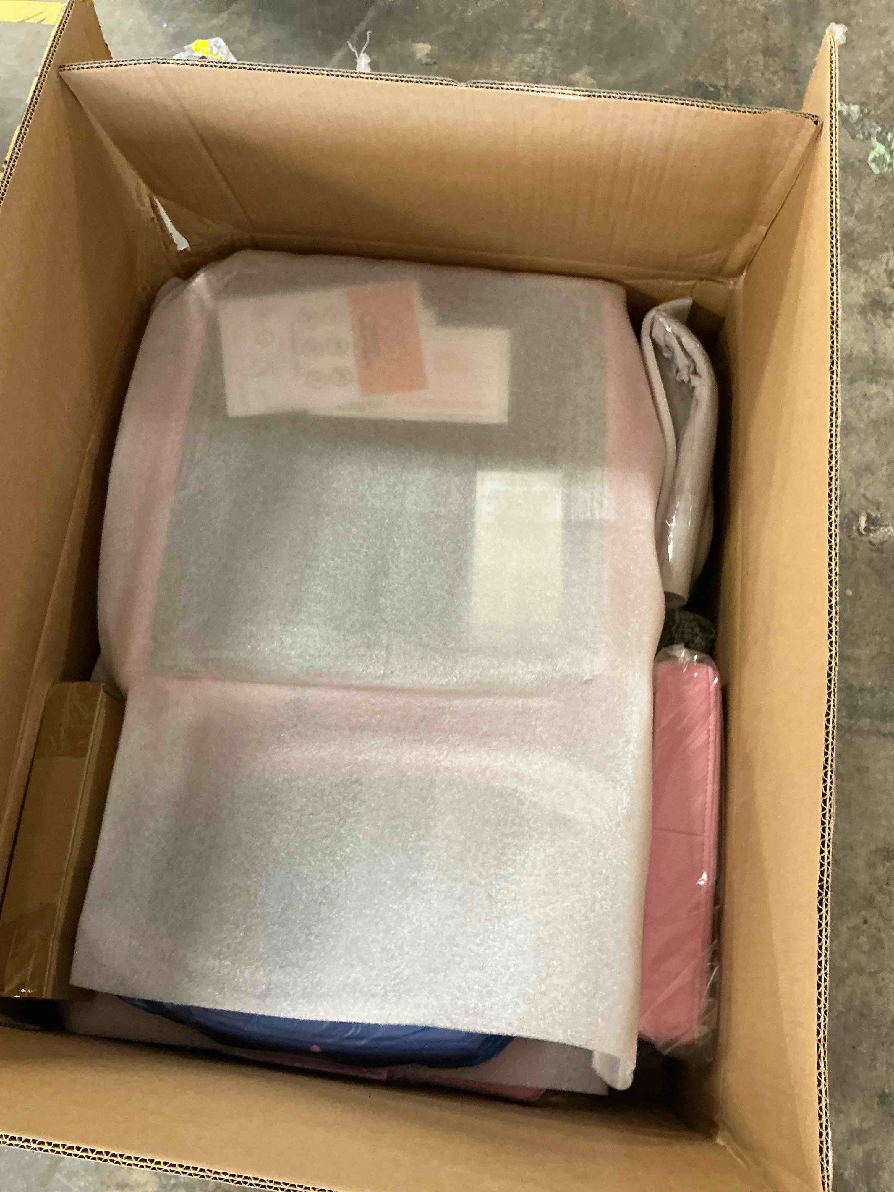 Condition photo showing New/Like New for concetta computer chair with footrest and lumbar support, home offfice chair, pink and white