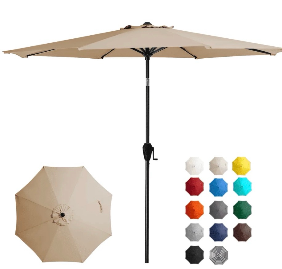 best choice products 10ft outdoor steel market patio umbrella w/ crank  tilt push button  6 ribs - sand