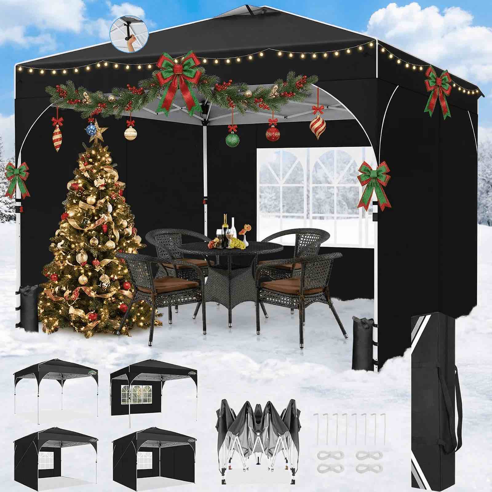 SANOPY 10'x10' Canopy Tent for Party Tent with One Push Central Button&Air Vent Instant Pop Up Canopy Tent with Sidewalls&Sandbags Ez Up Pop up Party Canopy Tent with Carry Bag, Black