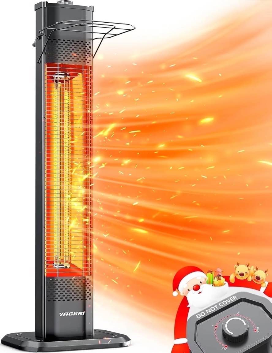 Easoger 1500W 36in Indoor Space Heaters, 100° Oscillating Portable Tower Electric Heater, Infrared Outdoor Patio Heaters, 3 Heating Level, 1s Fast Heating, Overheat Protection