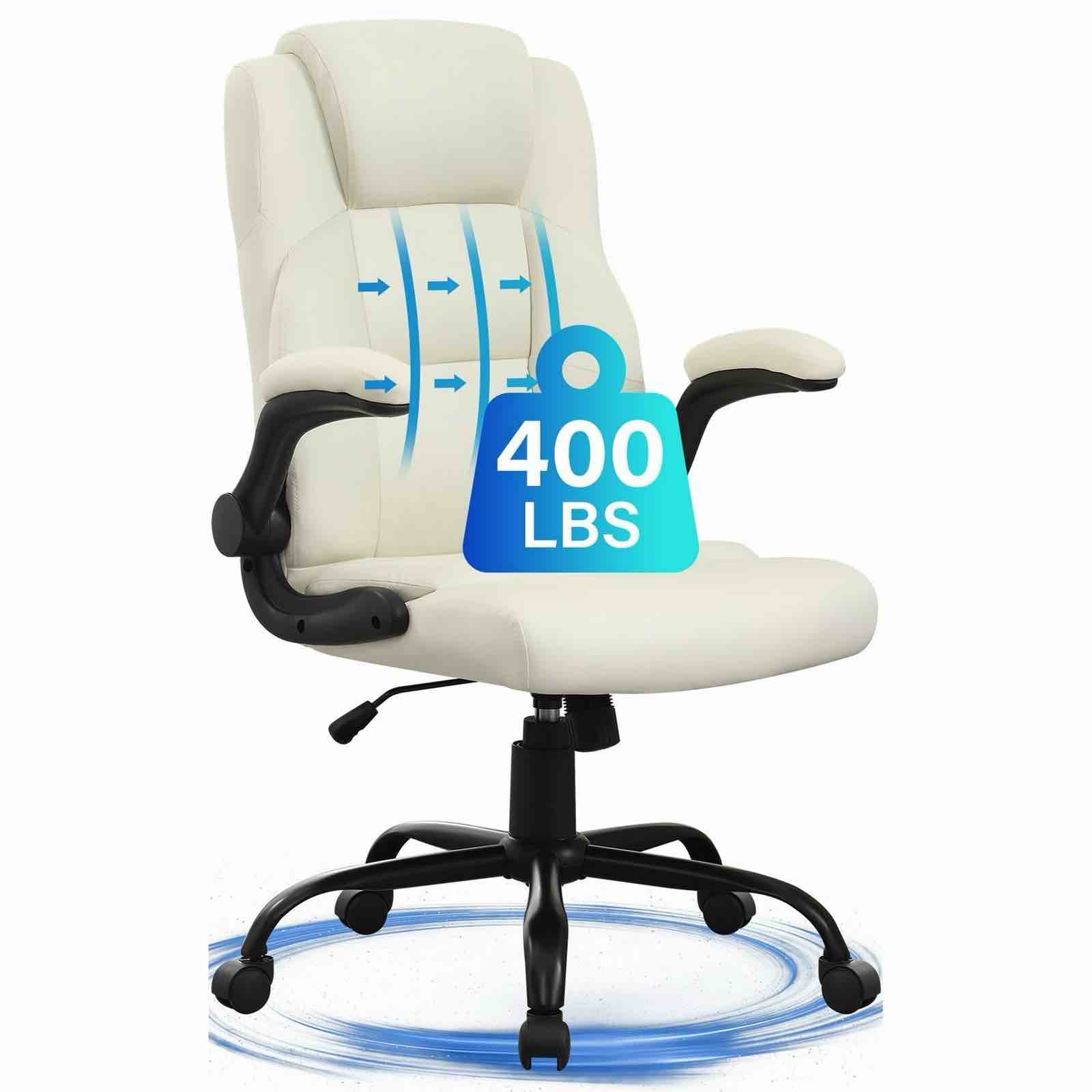 JonPonY XL-9189-WHITE Big & Tall 400LBS Wide Seat Ergonomic Computer Desk Chair,
