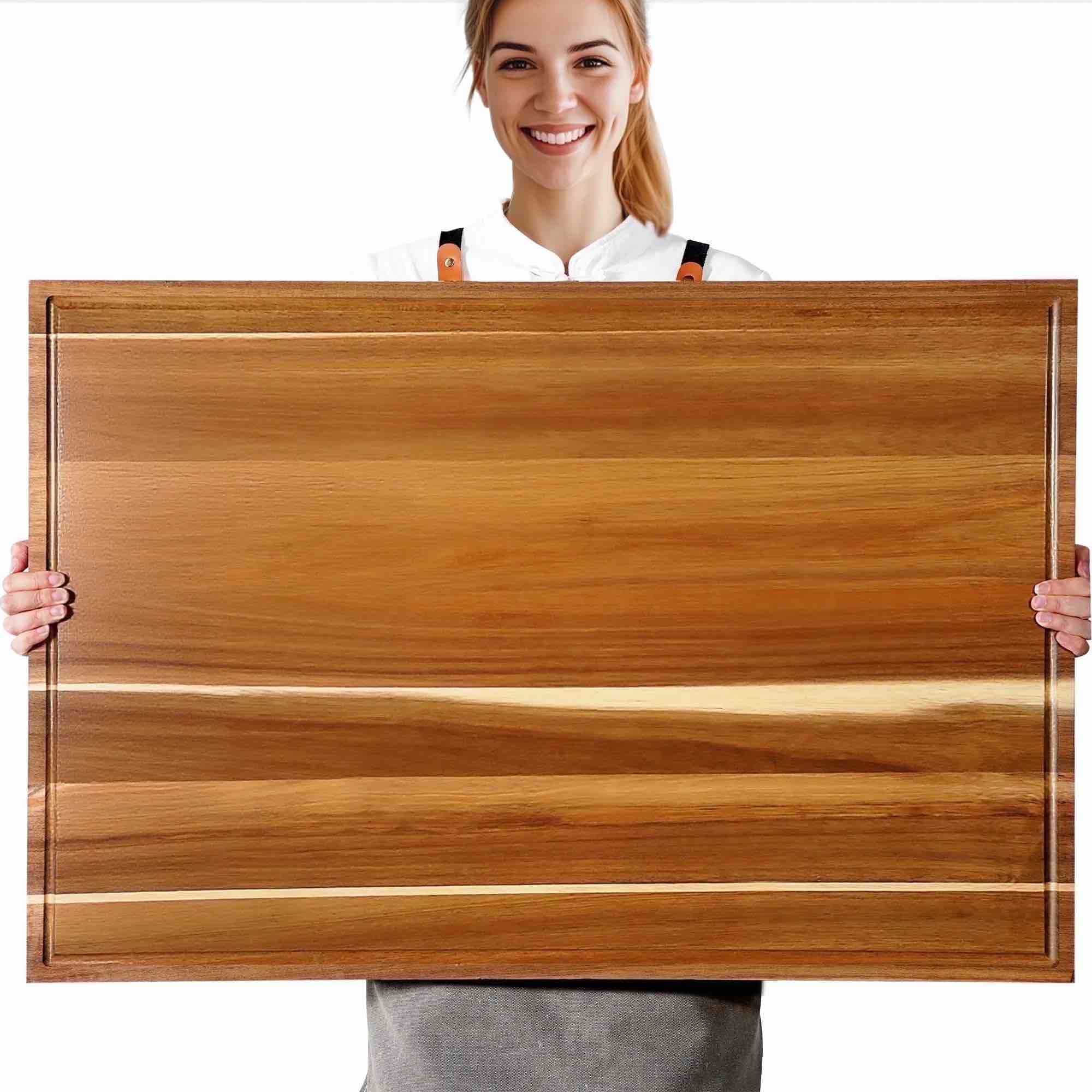 Sentsu 36x24 Extra Large Acacia Wood Cutting Boards with Juice Groove and Handles, 5XL Stove Top Cover Thick Heavy Duty Pre-Oiled