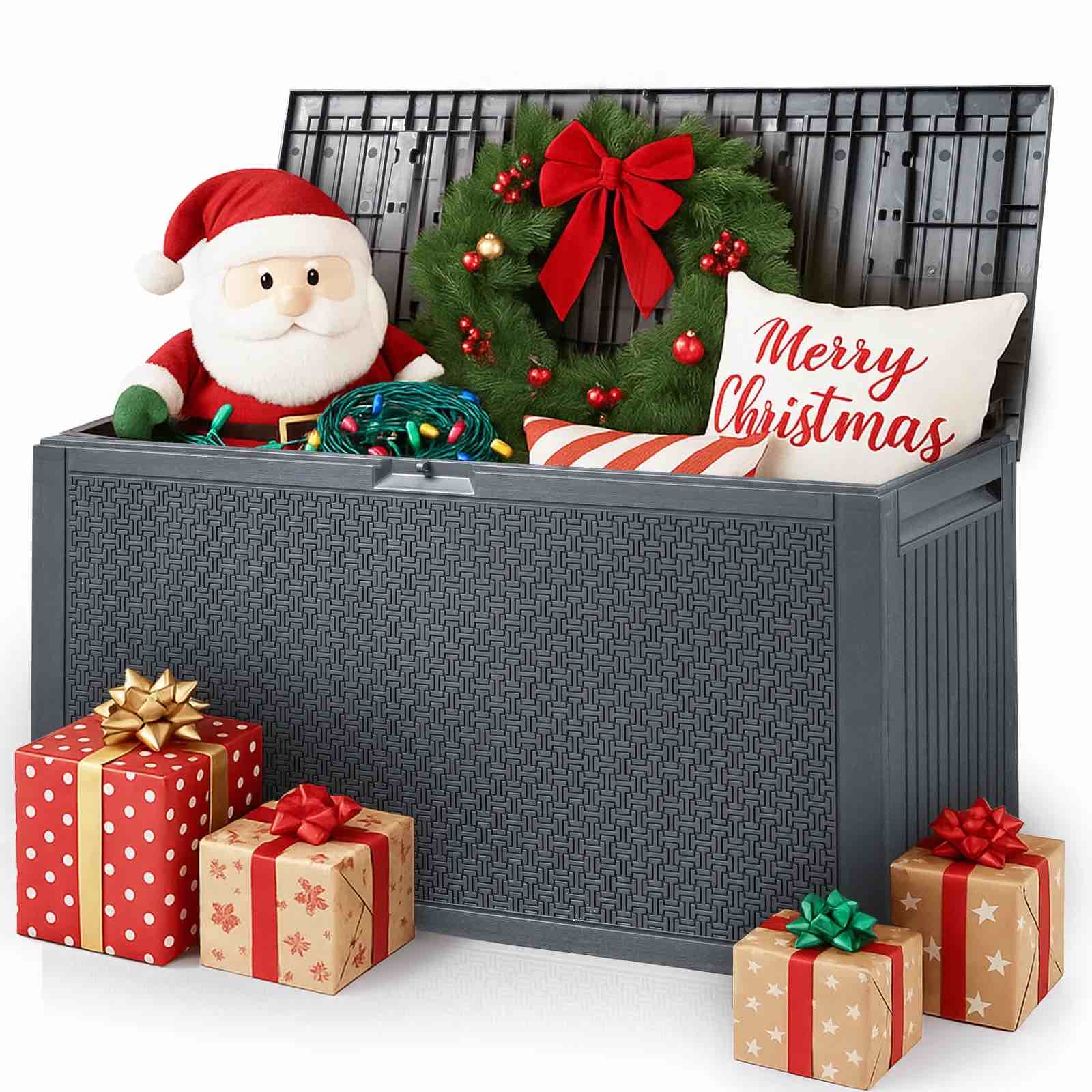 Ktaxon 90 gal Outdoor Garden Plastic Storage Deck Box Gray