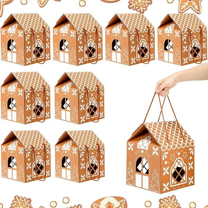 Resurhang 8 Pcs Large Christmas Gingerbread House Gift Box 10.43 Inch Christmas Cookie Packaging Can
