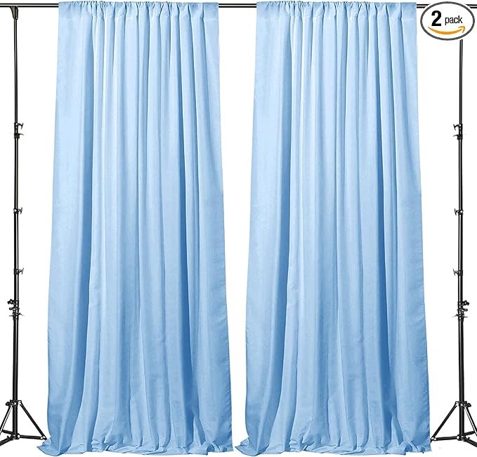 Blue Tulle Backdrop Curtains with Lights String for Parites Baby Shower 20×10ft Blue Sheer Backdrop . 4 pack.