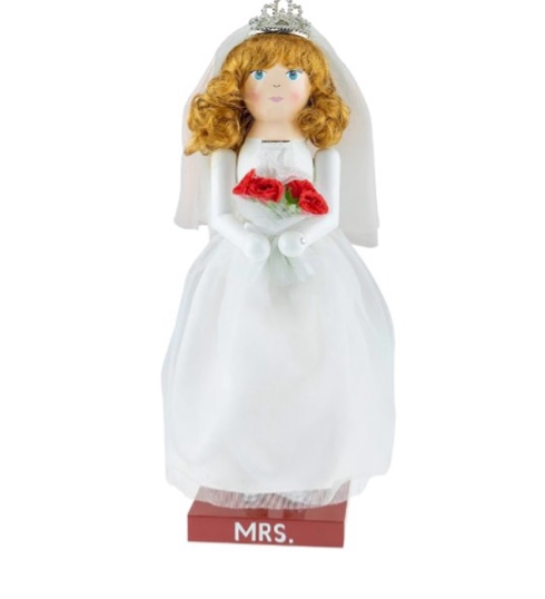 Clever Creations - Bride as Christmas Nutcracker - Traditional Wooden Decorative Figurine in White Wedding Dress with Red Roses Bridal Bouquet - 35.5 cm