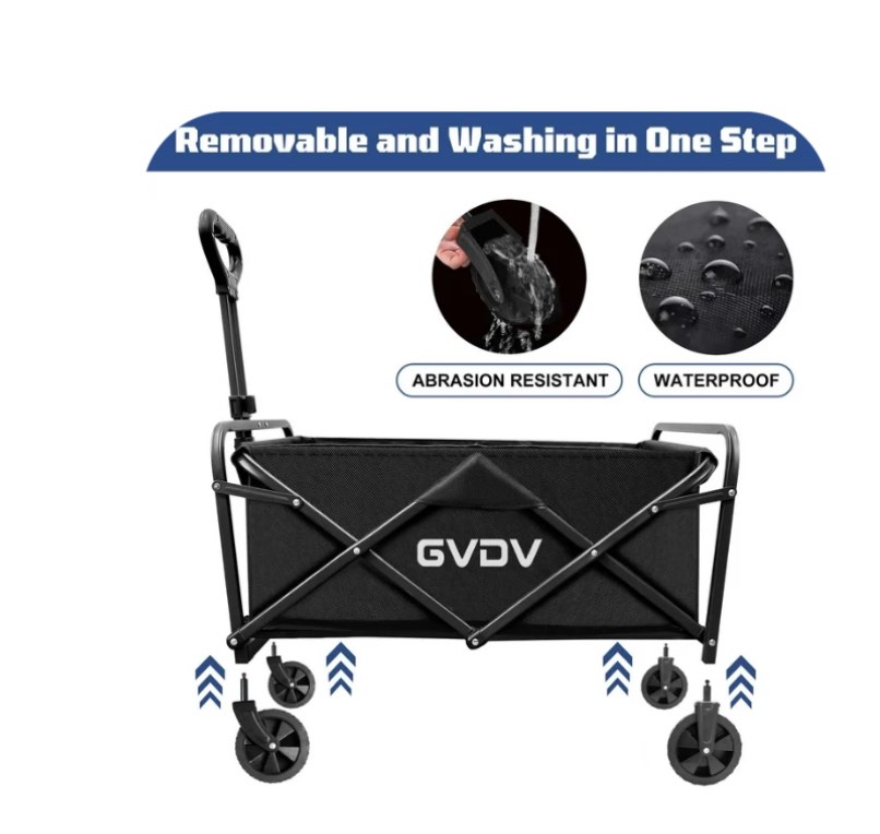 GVDV Collapsible Wagon Cart, Portable Utility Wagon for Camping, Beach, Picnic, Shopping, Sports, and Grocery Transport, Black