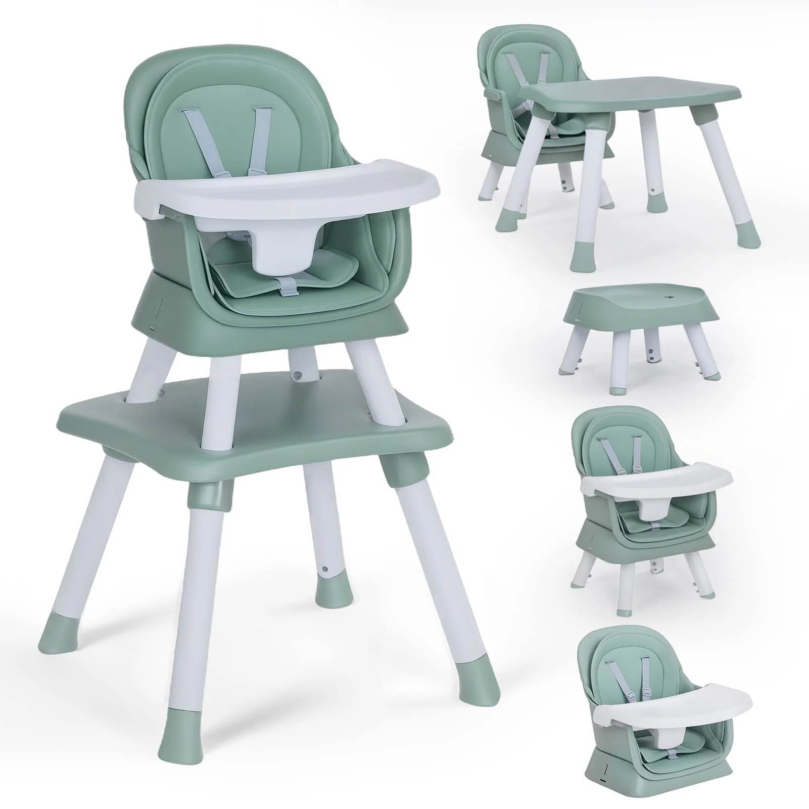  AILEEKISS 8 in 1 Baby High Chair, Toddler Dining Booster Seat for Eating, Green