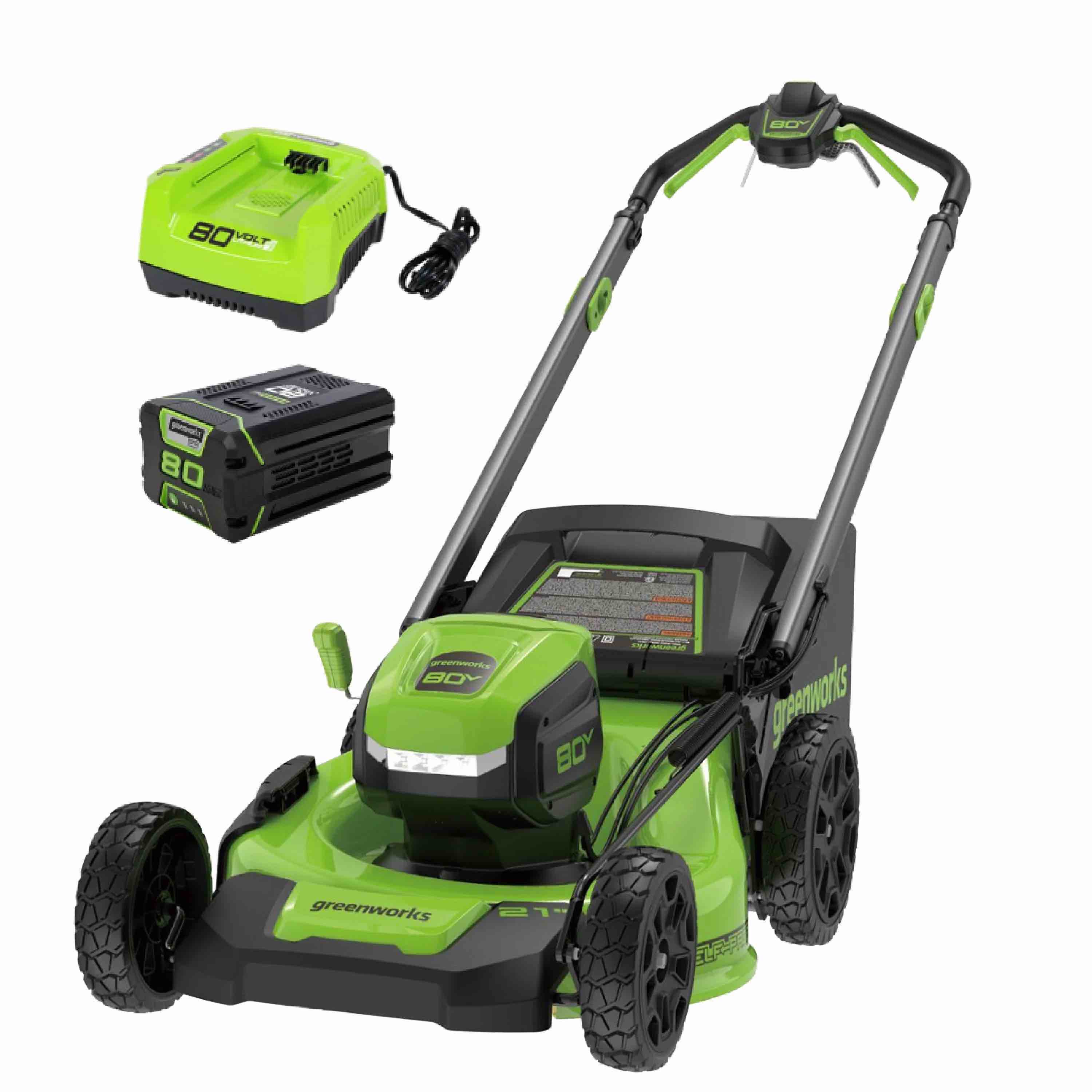 Greenworks 80V 21" Brushless Cordless Self-Propelled Lawn Mower W/LED Headlight & Aluminum Handles,4.0 Ah Battery and Rapid Charger Included Fit 75+ Compatible Tools