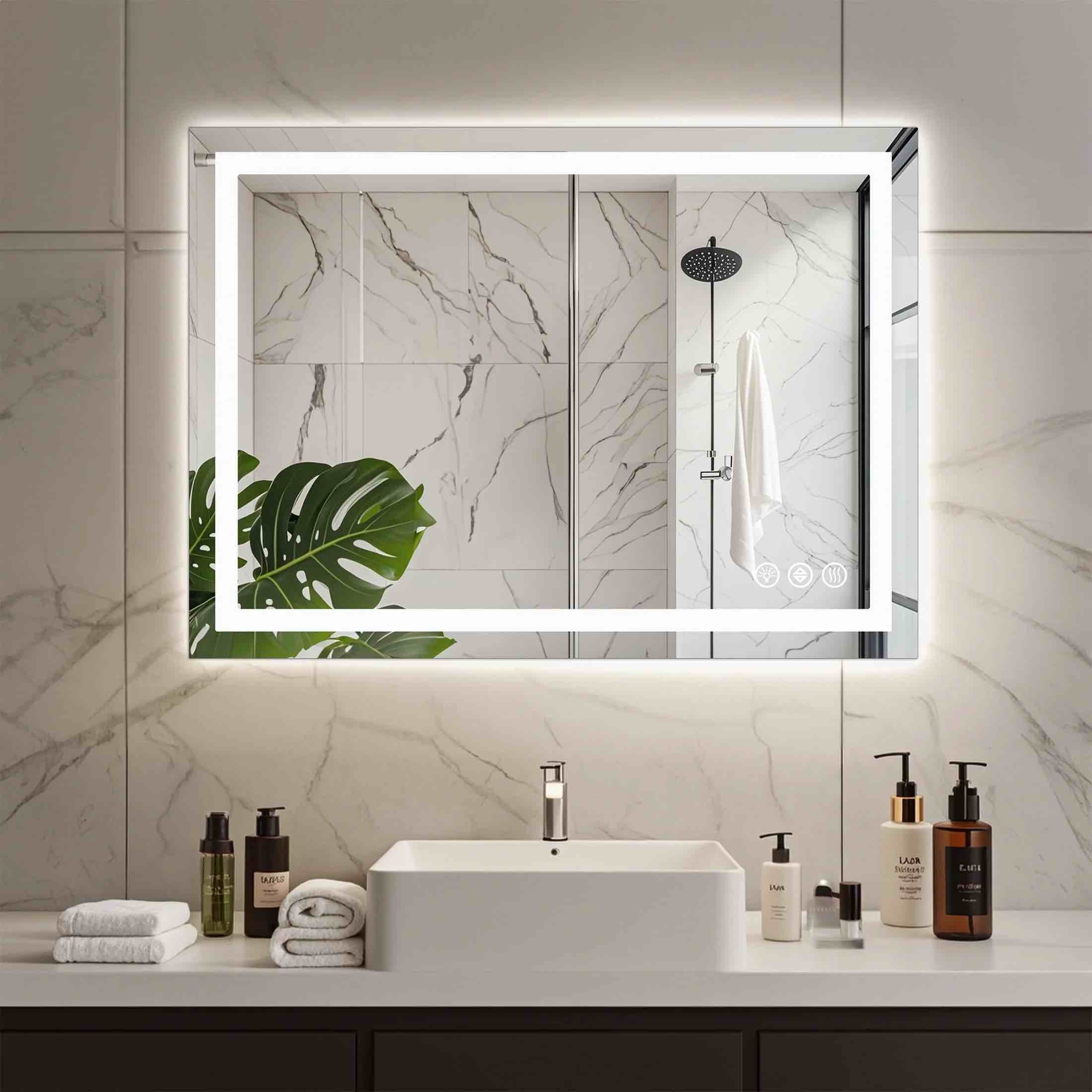 EDX 20"x 28" Lighted Anti-fog LED Bathroom Vanity Mirror with Dual Light Source and Three Lighting Modes, White