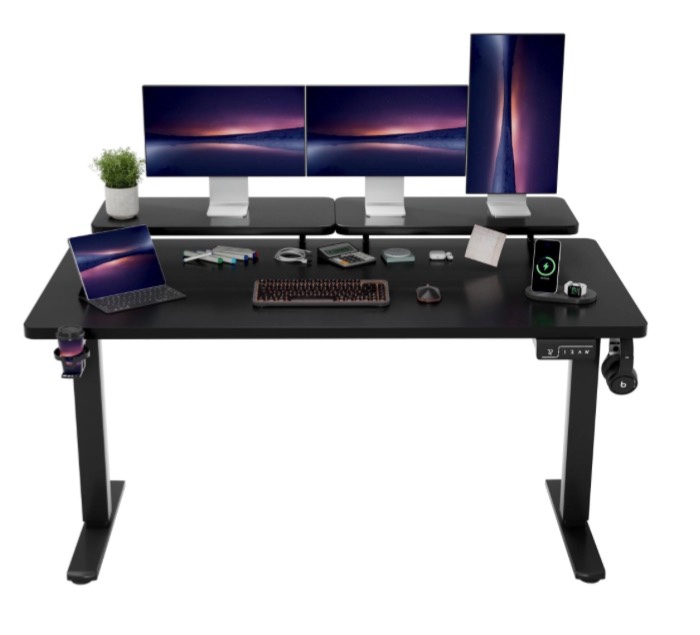 Homall 63" Wide Home Office Electric Height Adjustable Standing Desk Lifting Range 28~46" Computer Desk with Monitor Stand,Black