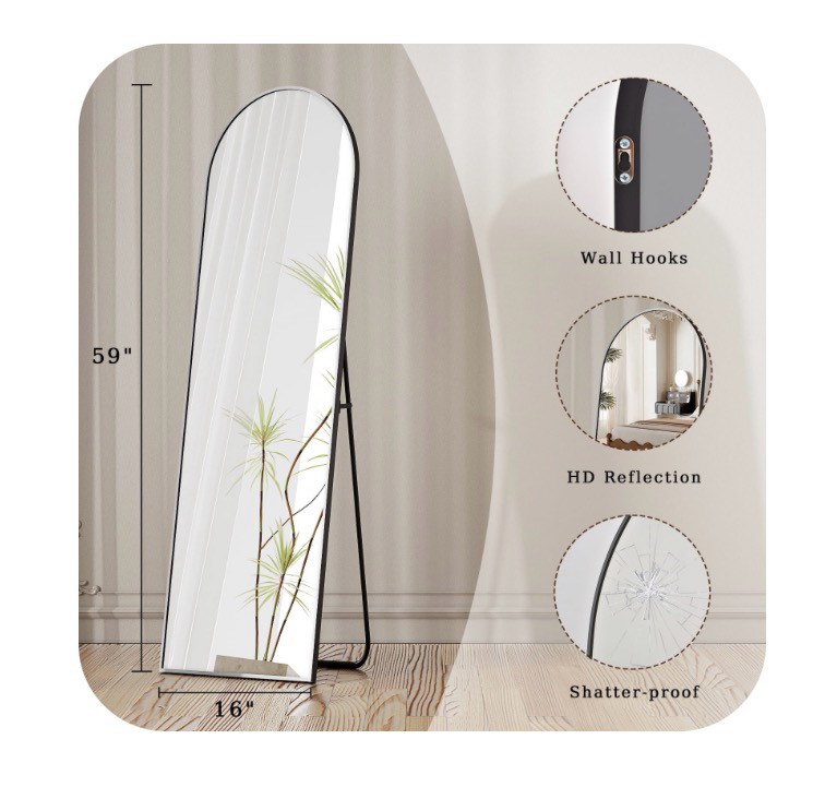 BEAUTYPEAK 59"x 16" Full Length Mirror Arched Standing Floor Mirror Full Body Mirror, Black
