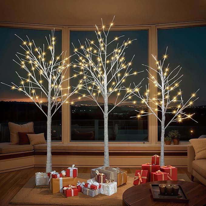  White Birch Tree Set, Lighted Trees for Indoor & Outdoor Decor, Light up Tree with 216 LED Lights, 2 Pack Twinkle Twig Christmas Tree for Festival, Party, Home, and Christmas Decoration