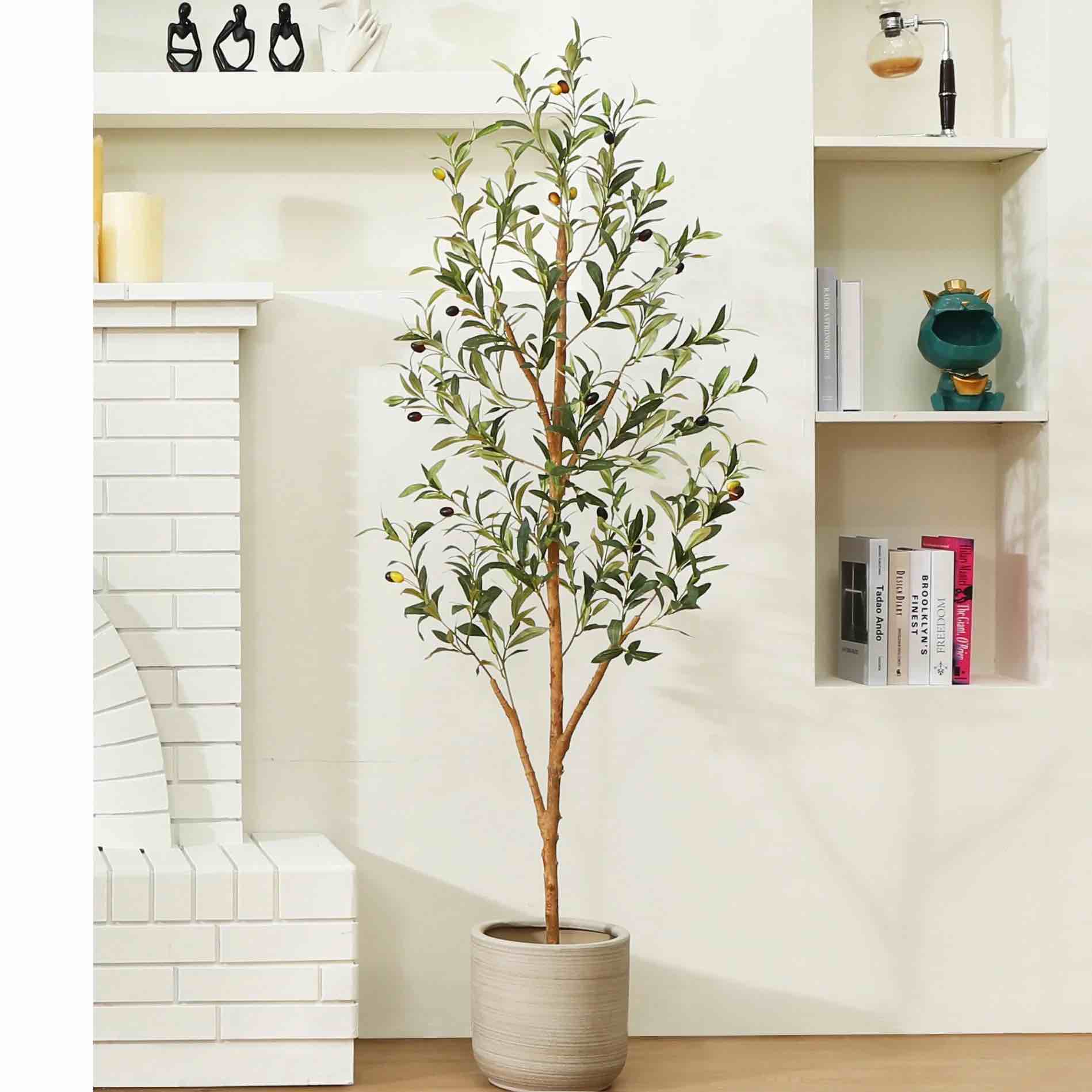 5 ft Artificial Olive Plants with Realistic Leaves and Natural Trunk, Silk Fake Olive Tree in Black Plastic Pot, Faux Olive Tree for Office Home