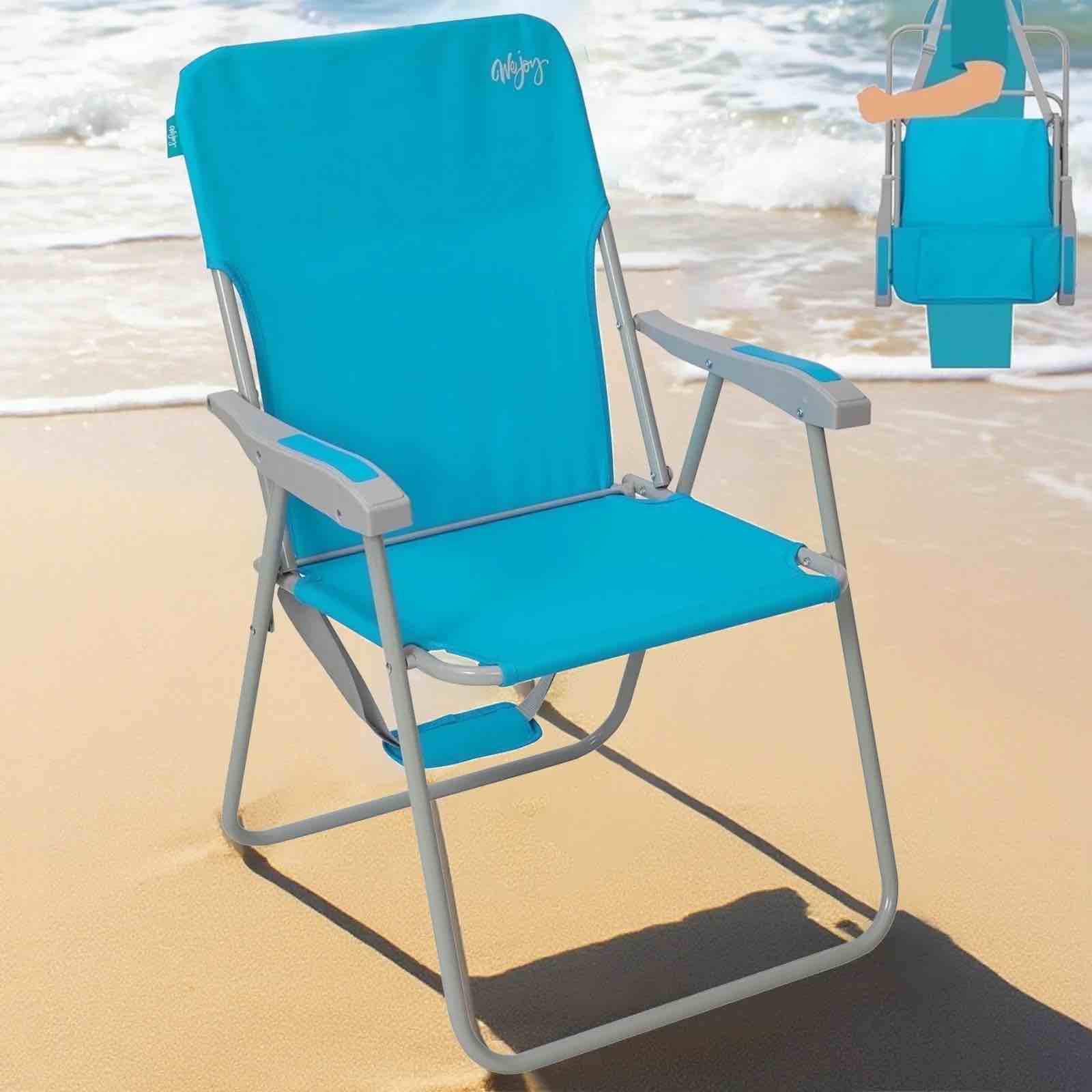 WEJOY Folding Backpack Beach Chair, High Back Beach Chairs for Adults, Max Load 300lbs, Outdoor Portable Folding Camping Chair