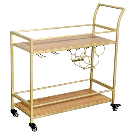 Ktaxon Bar Serving Cart 30 L X 12.24 W X 32.48 H Wine Carts with Wheels for Kitchen Living Room Gold