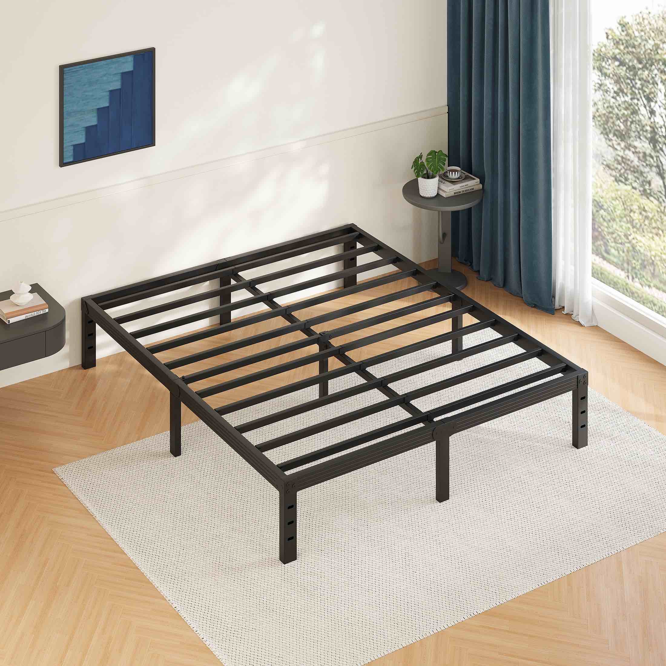 FSCHOS 14 Inch Full Size Bed Frame, Heavy Duty Metal Platform, No Box Spring Needed, Easy Assembly, Black