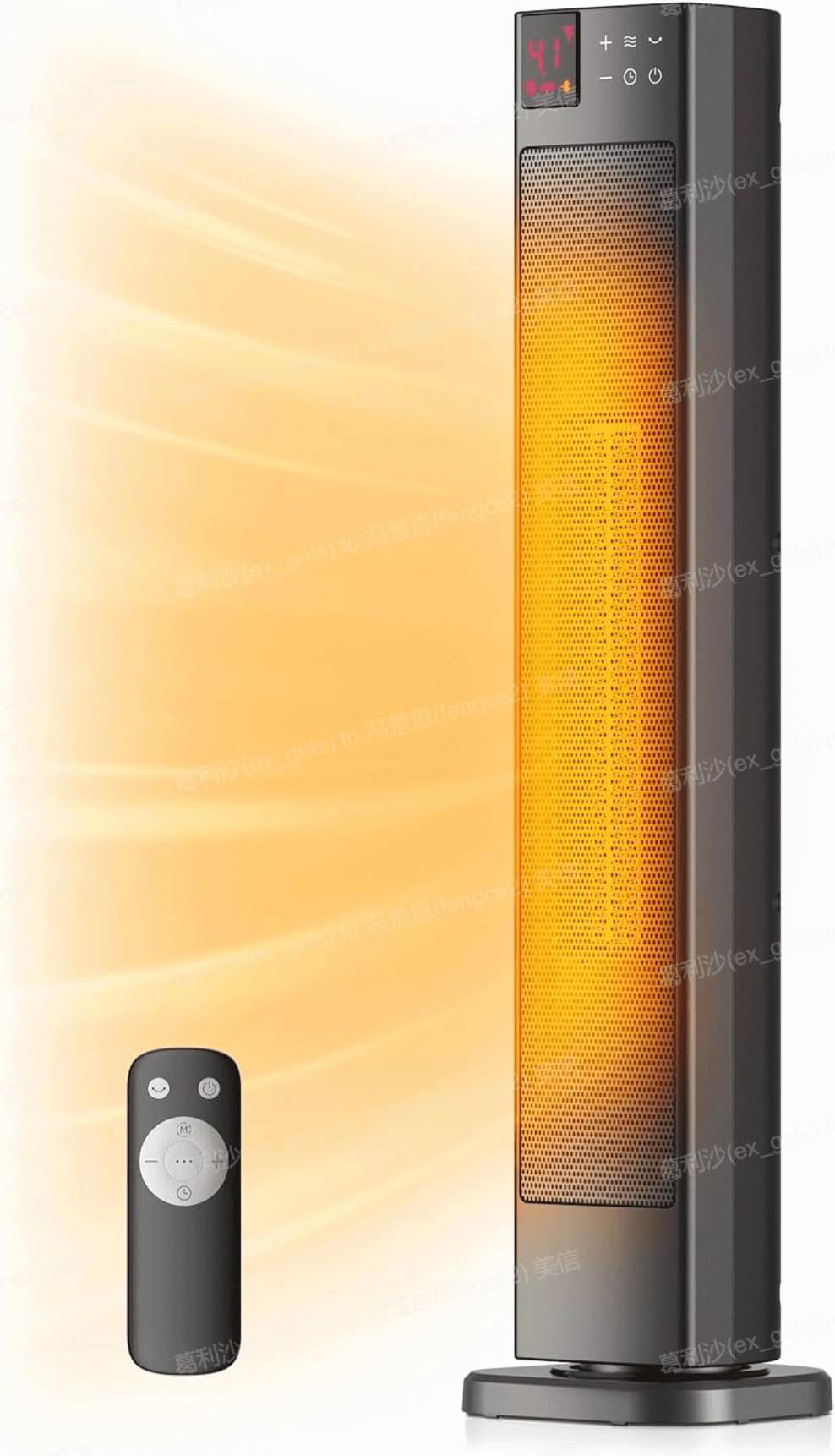 Pelonis 30" Tower Heater, Ceramic, Indoor Electric, Oscillating, 1,500 Watts, Remote Control, Black