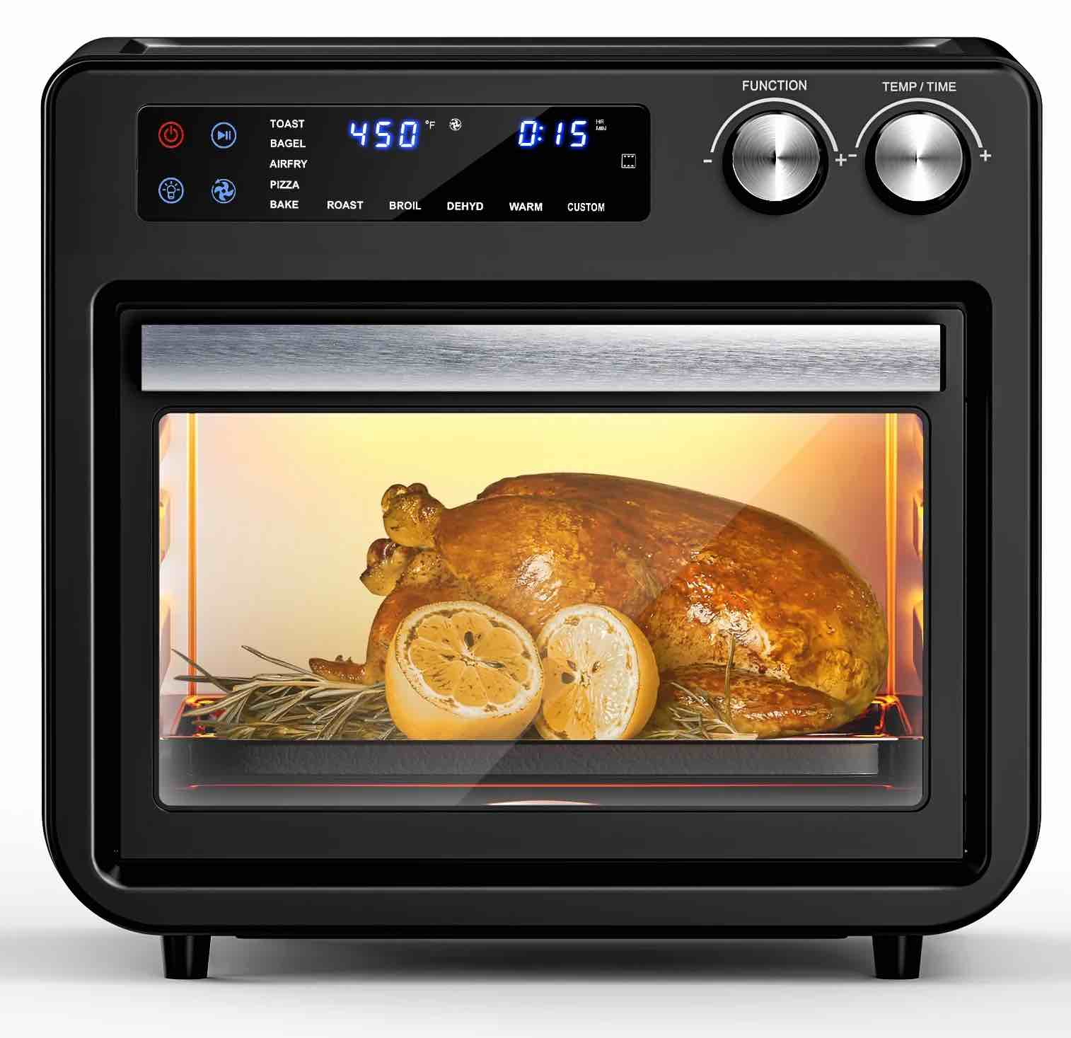 26QT Air Fryer Oven,Oil-Less Digital Touchscreen Toaster Oven with 10-in-1 Multi Function&Custom Mode, Visible Window , 1800W,Black