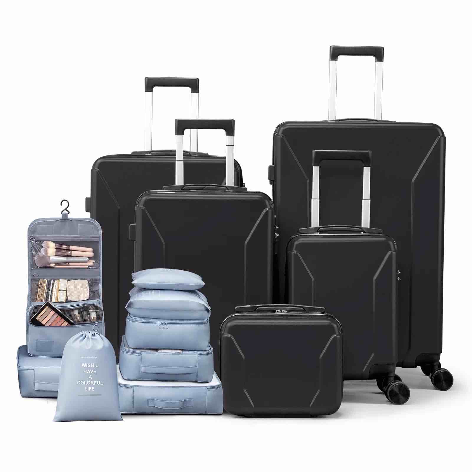 Zimtown 5-Piece Luggage Set with 8 Packing Cubes, Hard Shell Suitcase Set with Spinner Wheels Built-in TSA Lock, Black
