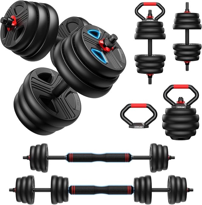 Adjustable Dumbbells, 10/25/35/55/70/90lbs Free Weight Set with Connector, 4 in1 Dumbbells Set Used as Barbell, Kettlebells, Push up Stand, Fitness Exercises for Home Gym Suitable Men/Women