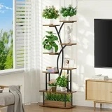 Plant Stand with Grow Lights, Biemlerfn 67" Tall Plant Shelf Indoor, 8 Tier Display Rack, Tree-Shape Metal Flower Holder for Home Living Room Office, Brown
