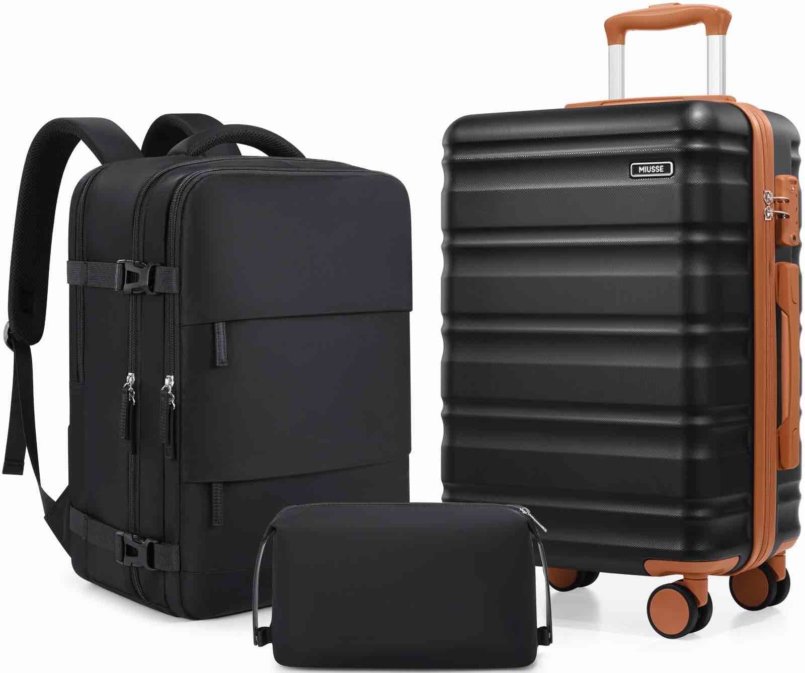MIUSSE Carry On Luggae for Airplane, 20 Inch Carry On Suitcase with Spinner Wheels and TSA Lock, Hard Shell Luggage Sets 3 Piece with Travel Backpack