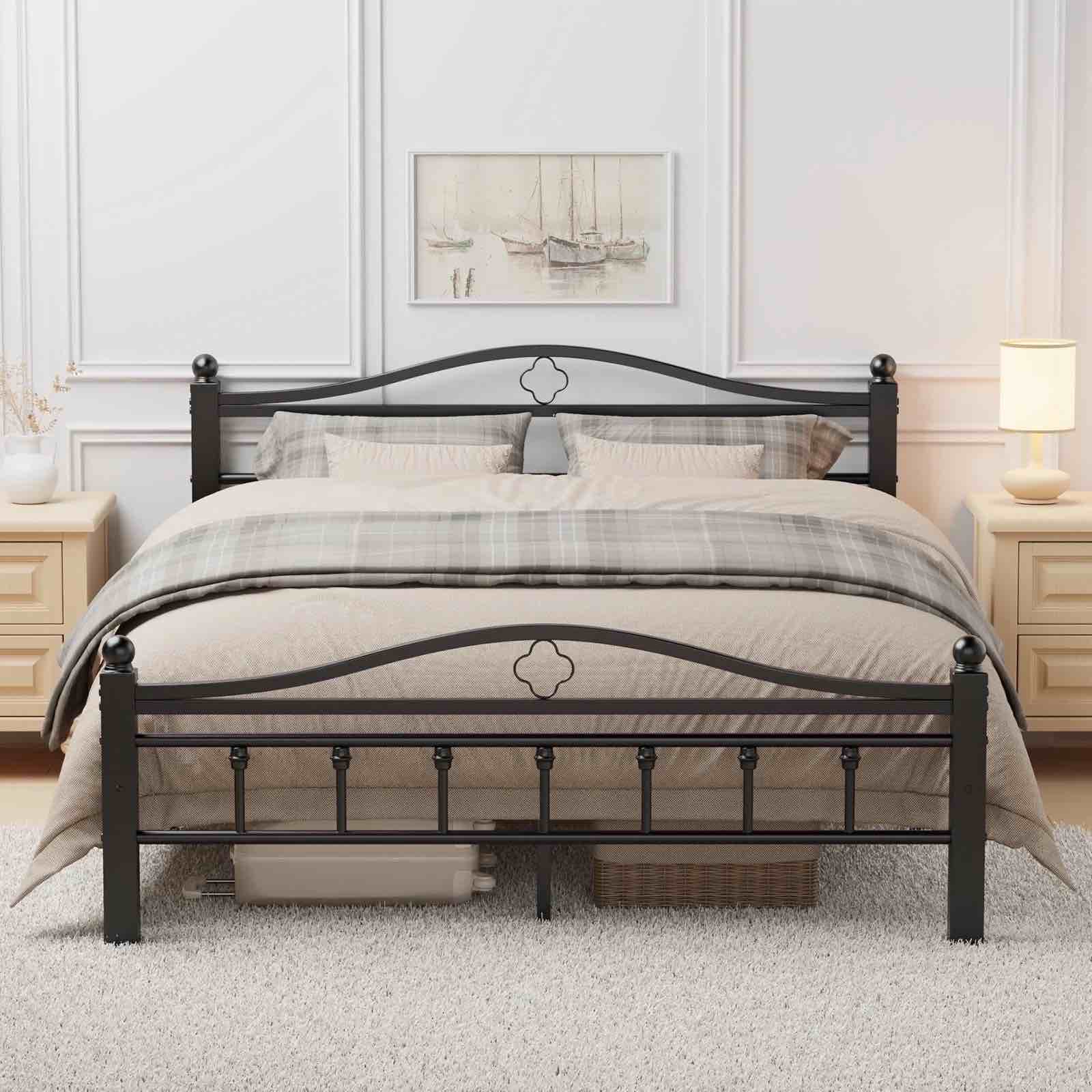 Queen Bed Frame with Headboard - Heavy Duty Bed Frame Queen Size Supports 1500LBS, Noise Free, Under-Bed Storage, No Box Spring Needed, Easy Assembly, Black