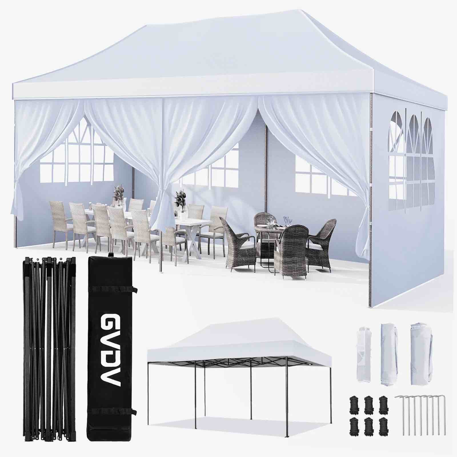 GVDV 10' x 20' Pop up Canopy Tent Party Tent Outdoor Event Instant Tent Gazebo with Removable Sidewalls and Carry Bag, White