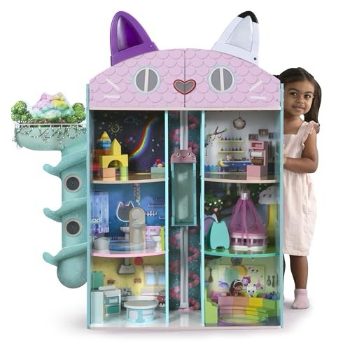 Gabby’s Dollhouse Purrfect Playhouse by Delta Children – Features Sounds & Light up Ears - Includes 20 Accessories - Fits 8-inch Dolls - Pretend P