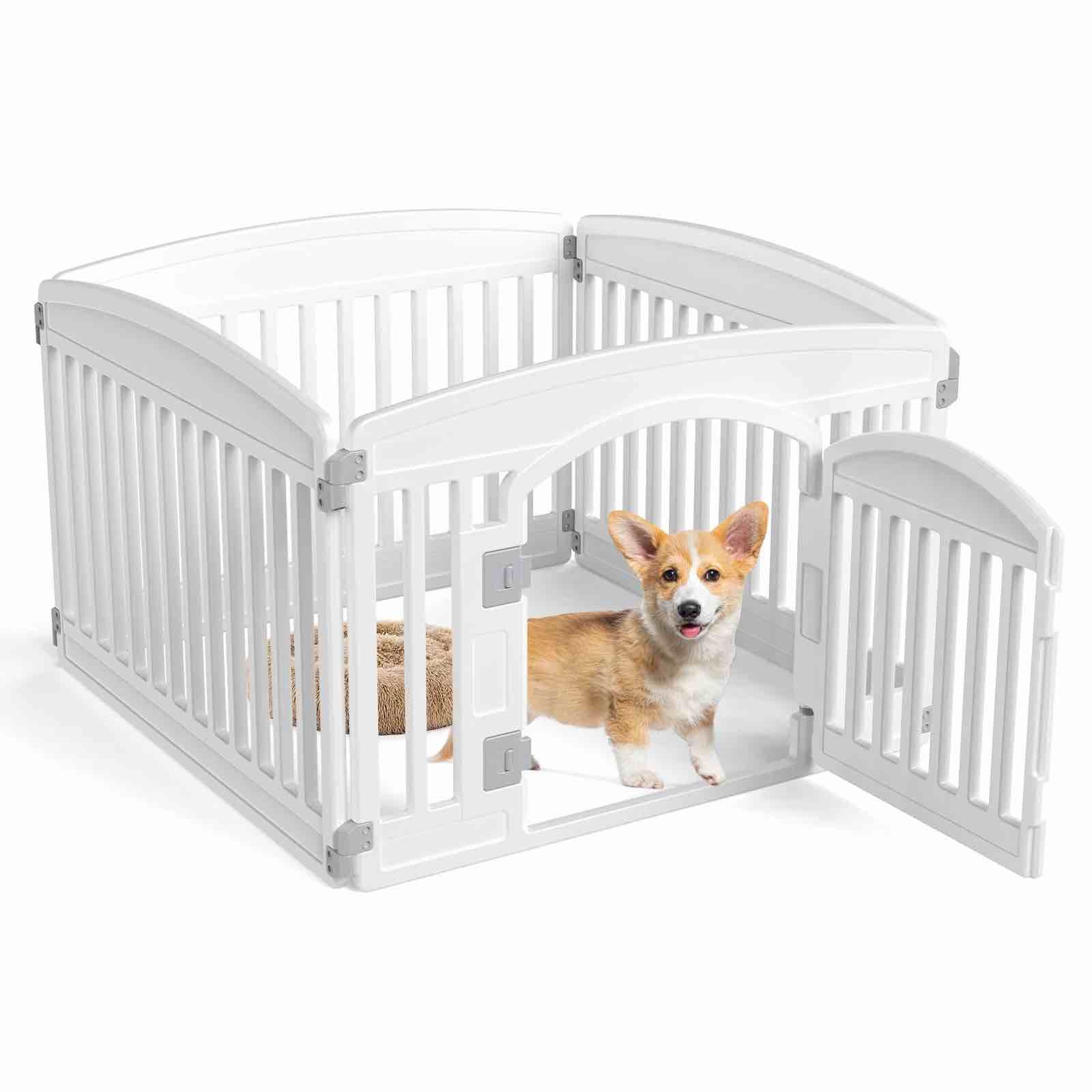 CONCETTA Plastic Dog Playpen 24 Inch, 4-Panel Pet Fence for Small Dog, White
