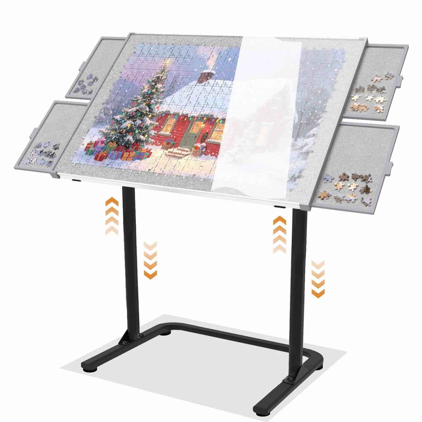 Jigsaw Puzzle Table with Drawers, Puzzle Board for Adults with Metal Legs, Adjustable Angle & Height, Gift for Birthday, 1500 Pieces