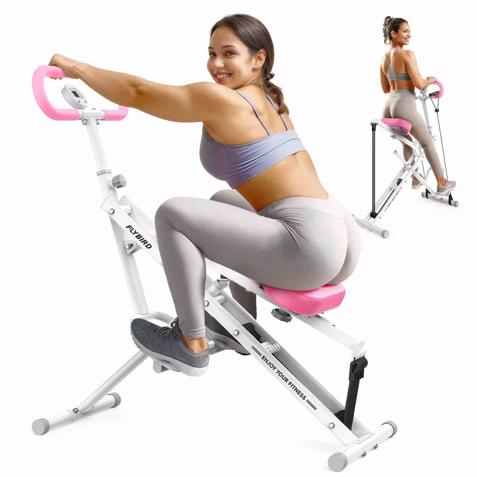 FLYBIRD Pink Squat Machine for Home, 330lbs Foldable, 4 Resistance Bands, Core & Leg Exercise Pink