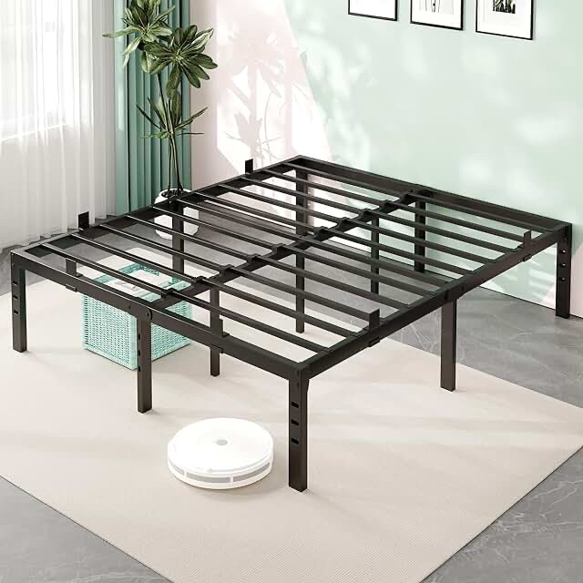 ZUNMOS 14 Inches Queen Bed Frame, Heavy Duty Metal Platform with Storage Space Under Frame, No Box Spring Needed Queen Size Bed Frame, Black
