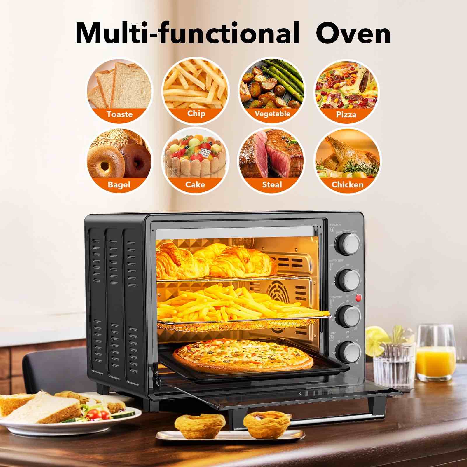 34 QT Super-Large Air Fryer, Oil-Less Air Fryer Toaster Oven Combo with Pizza, Warm, Broil, Toast, Bake, Air Fry, 5 Functions - Black