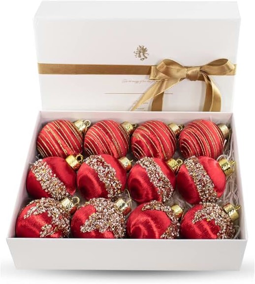 Satin Christmas Balls Ornaments, Silk Christmas Hanging Ball Decorations, 12Pcs 4" Luxury Vintage Christmas Tree Decor for Xmas Holiday Wedding Party, Package (RED)