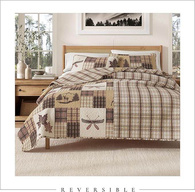 Great Bay Home Lodge Bedspread Full/Queen Size Quilt with 2 Shams. Cabin 3-Piece Reversible All Seas