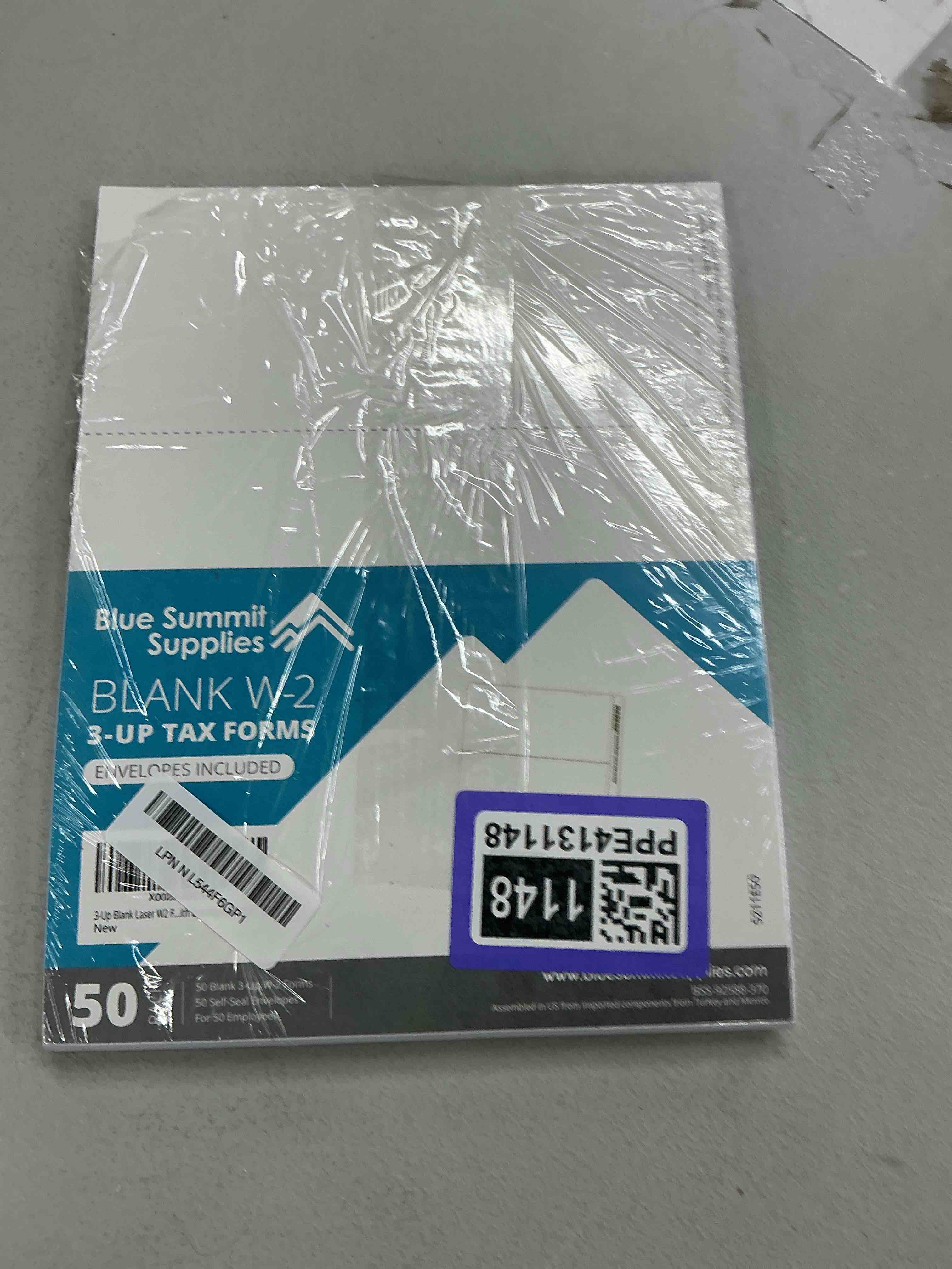 Condition photo showing Good Condition for Blue Summit Blank W2 3 Up Tax Forms 2025, W2 Perforated Paper 50 Employee Sets, Ideal for E-Filing, Compatible with Quickbooks and Laser or Inkjet Printers, 50 Sheets and Self Seal Envelopes