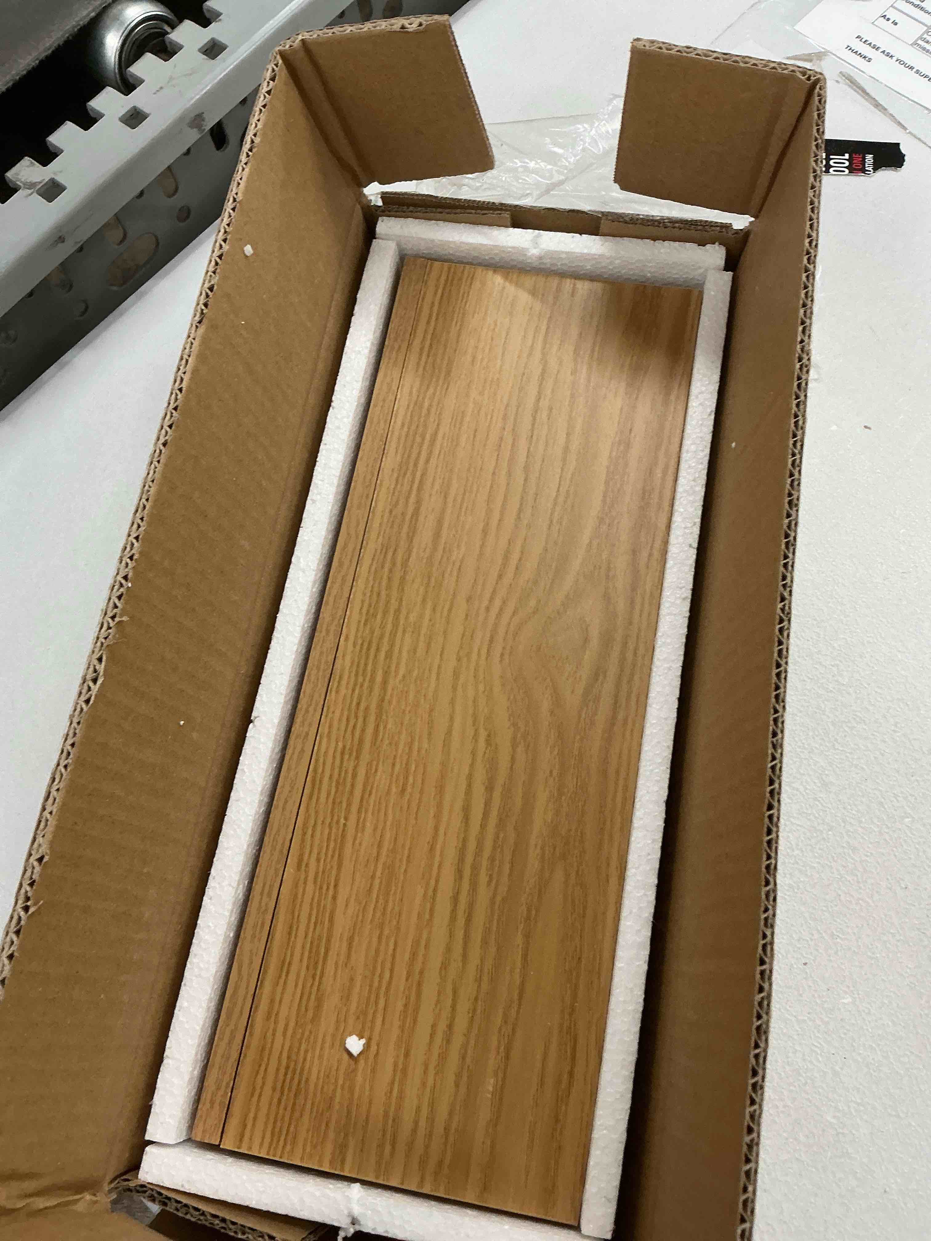 Condition photo showing New/Like New for Solrot Floating Shelves for Wall Decor, Wall Mounted Wood Storage Shelf for Bedroom, Living Room, Bathroom, Kitchen, Nursery, Display Picture Ledge Shelf with Lip Set of 2-14 Inches, Oak Oak 13.6in