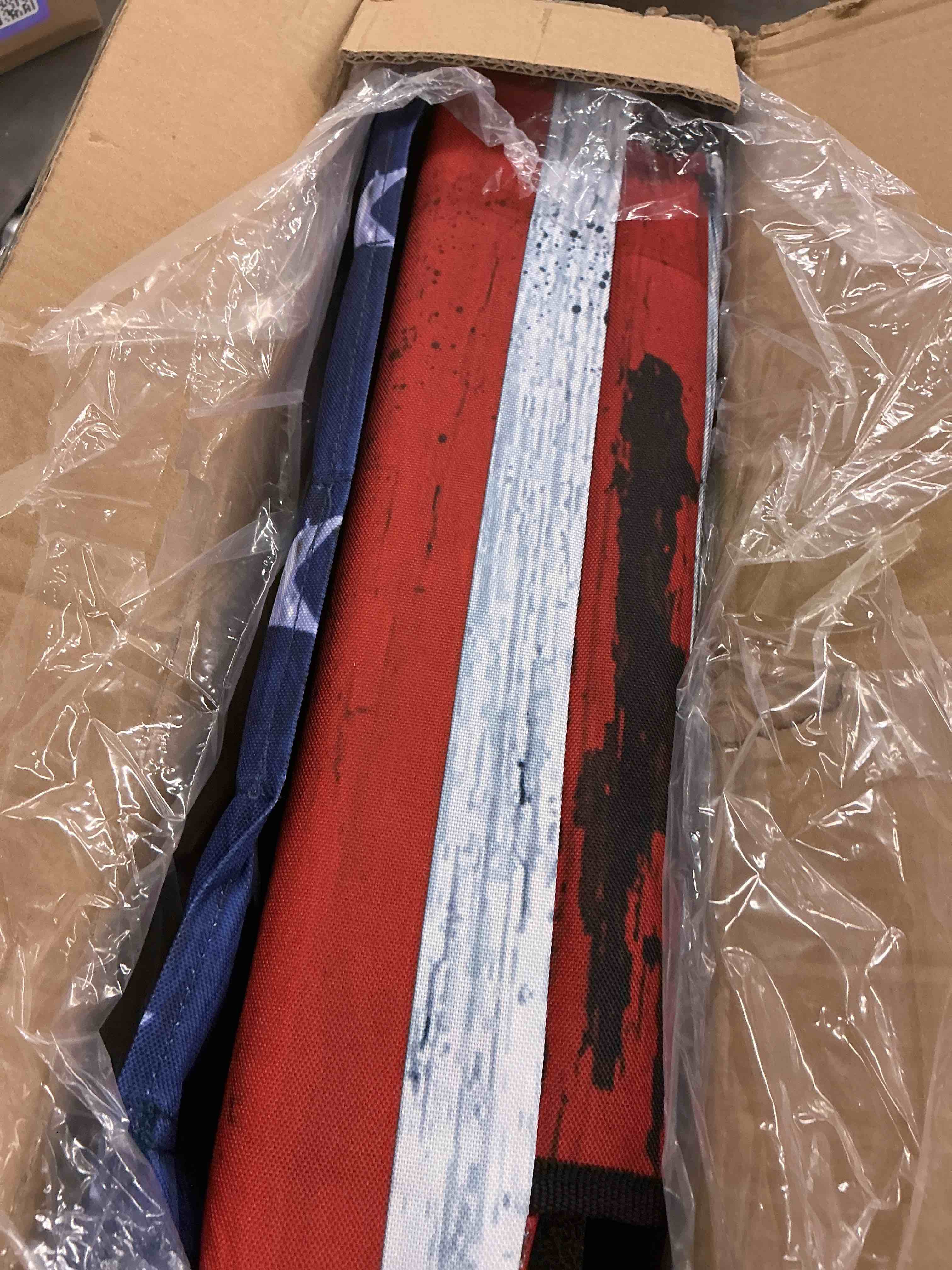 Condition photo showing New/Like New for SPORT BEATS Stadium Seats with Back Support Bleacher Chairs with Back and Cushion Thick Padded Bleacher Seats Includes Shoulder Strap Retro Flag 1pc Regular - 17" W x 12" D x 16.5" H Regular - 17"W x 12"D x 16.5"H Retro Flag 1