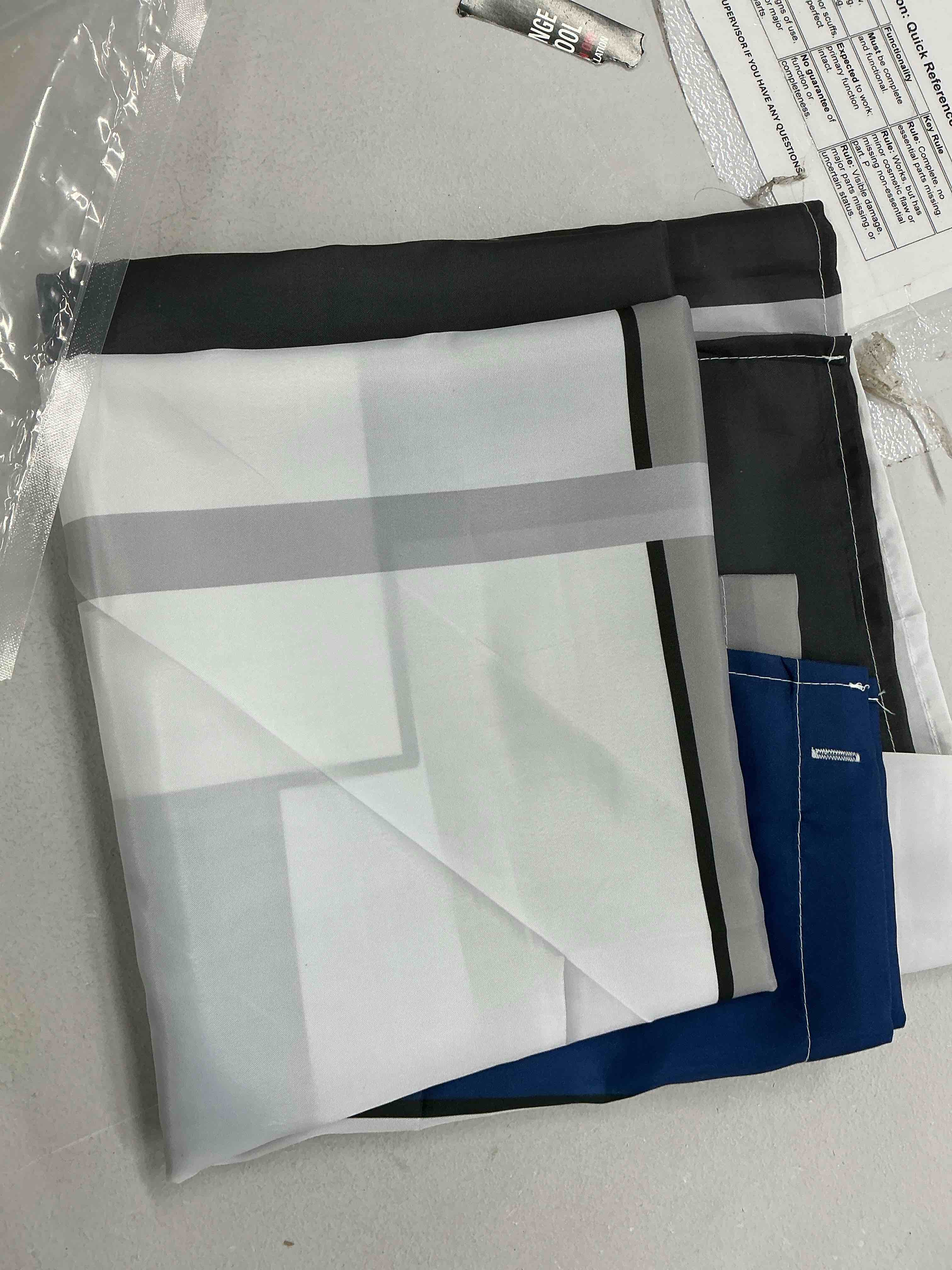 Condition photo showing New/Like New for BTTN Navy Blue Fabric Shower Curtain - Geometric Water Repellent Shower Curtain Set, Machine Washable, Modern Decorative Polyester Cloth Shower Curtains for Bathroom - 72x72 Navy Blue 72"W x 72"L (Pack of 1)
