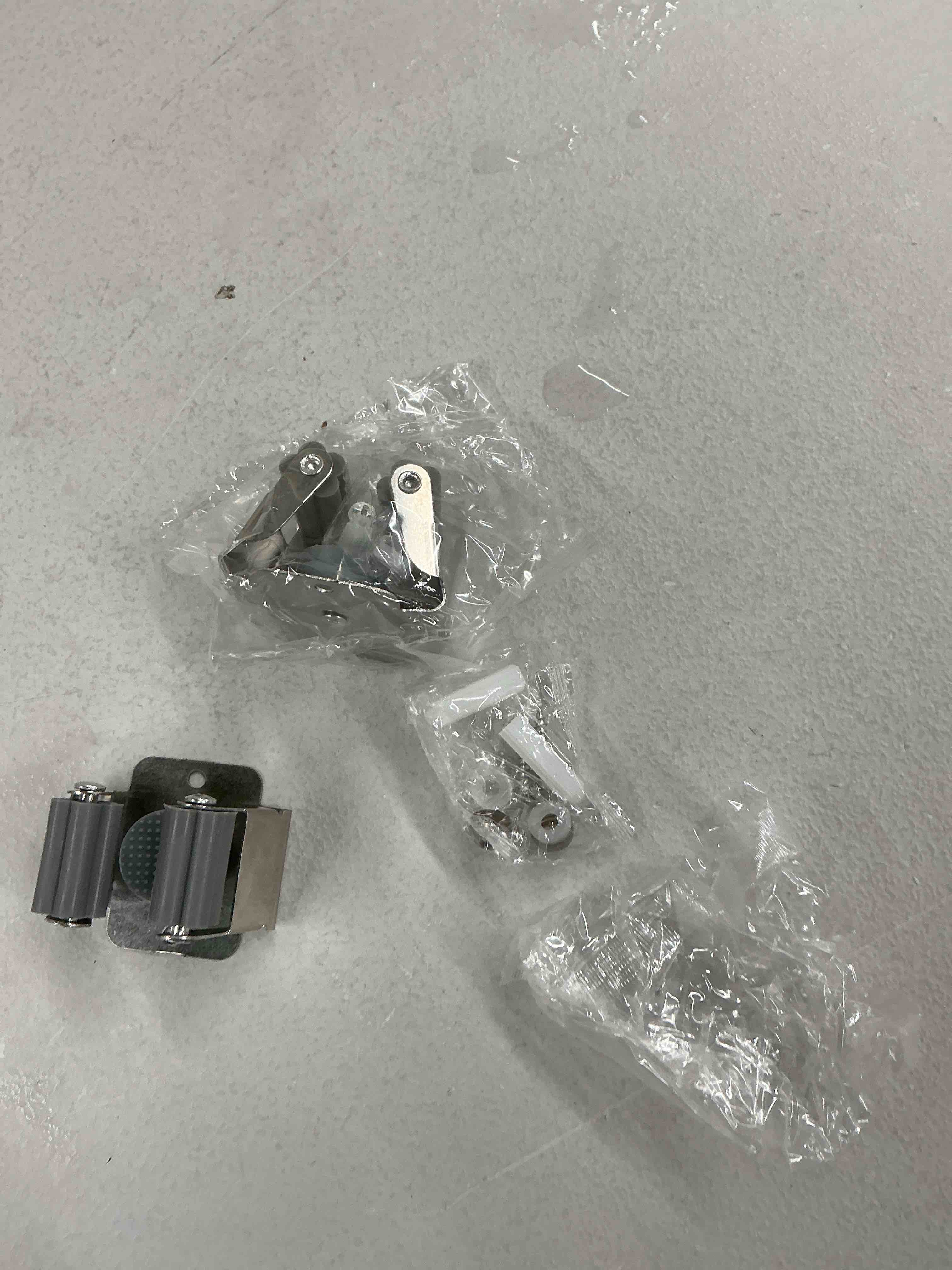 Condition photo showing Good Condition for Broom and Mop Holder, 2 Pack Wall Mounted Stainless Steel Mop Hanger Heavy Garden Tool Organizer Rack Hanging Clips with Screws for Home Garage, Grey