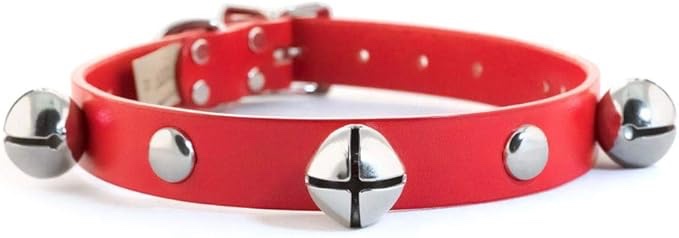 Auburn Leathercrafters Jingle Bell Studded Dog Collar - Festive Adjustable Accessory - Comfortable Fit Design for Holiday Celebrations | Red, 12-14 inches