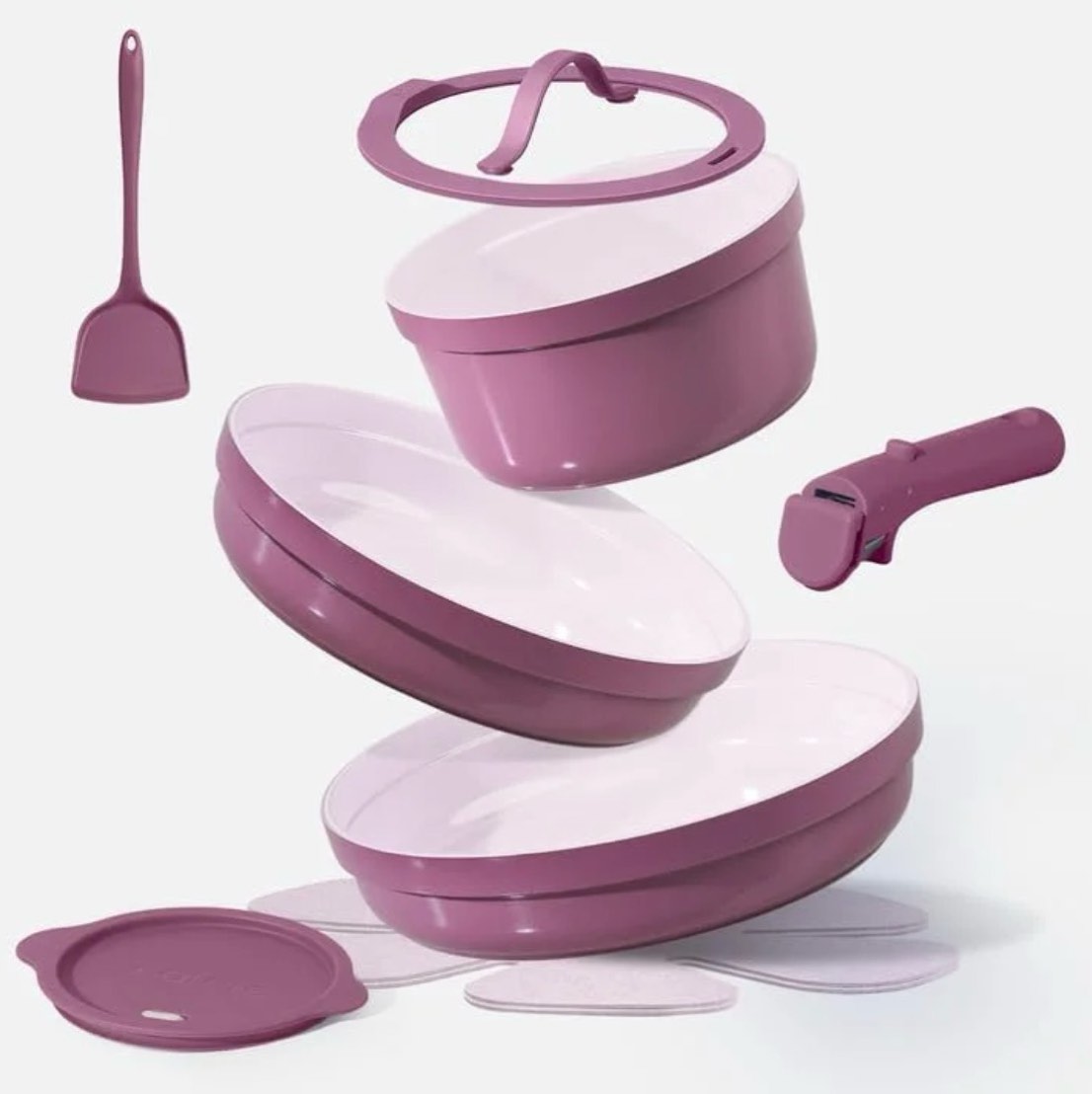 Carote 9 Pcs Ceramic Cookware Sets, Nonstick Pots and Pans with Detachable Handle, Oven Safe, Induction Cookware, Stackable Kitchen Set, Purple