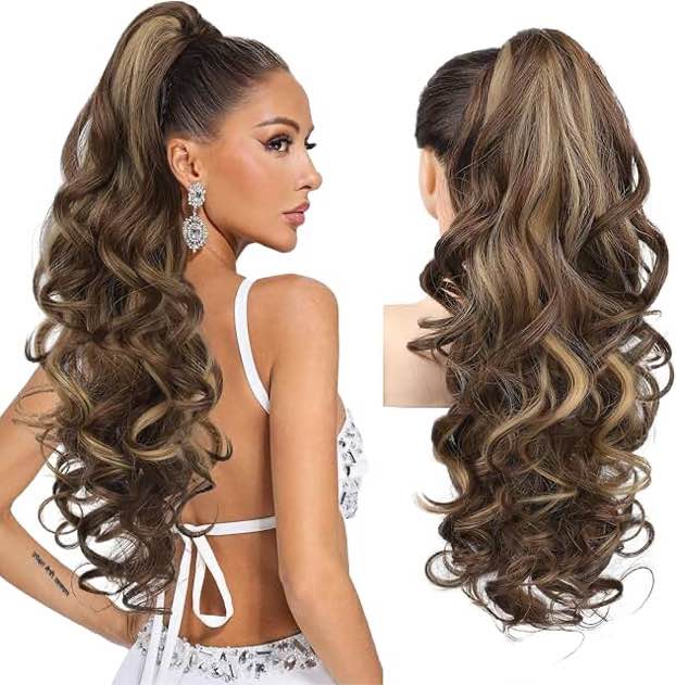 FELENDY 15" Ponytail Extension Drawstring Curly Wavy Ponytail Extensions Clip in Long Pony Tails Hai