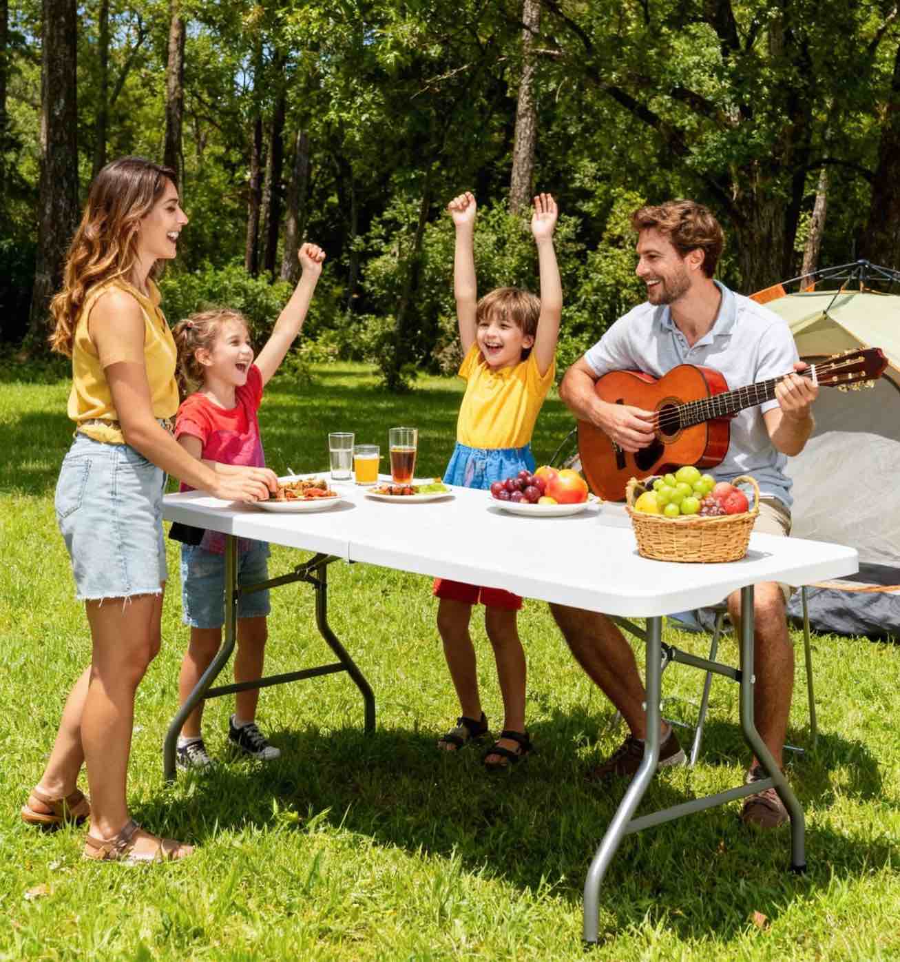 Furnibear 5ft Folding Table Portable Plastic Foldable Table Heavy Duty Rectangular 5 Foot Folding Table for Indoor Outdoor Events, White